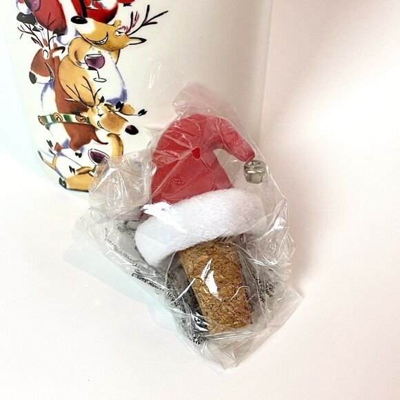 Mud Pie Ceramic Santa Secrets Wine Cooler + Cork Christmas Holiday Hosting - Picture 3 of 13